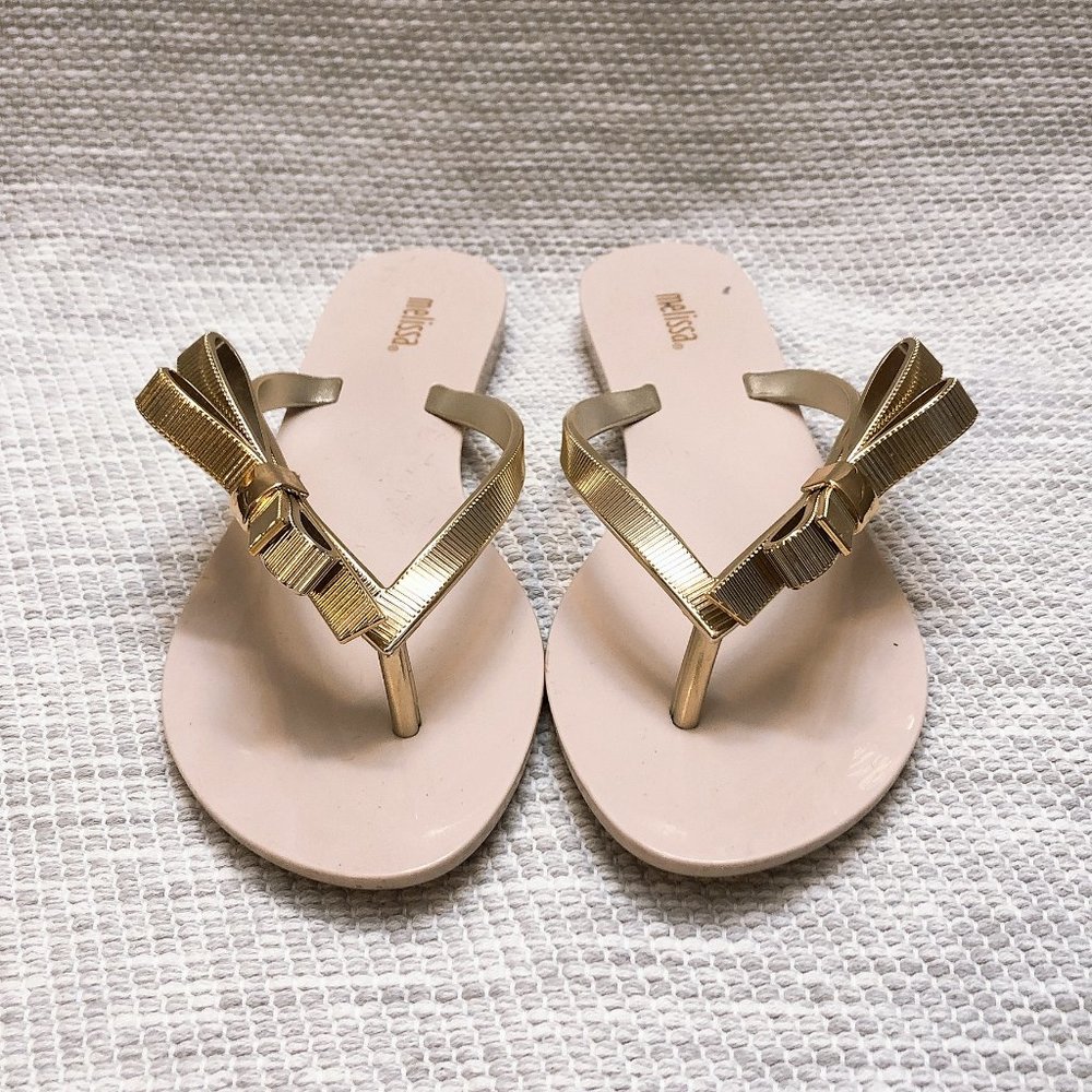 Melissa Beige Sandals with Gold Bow Tie (6)
